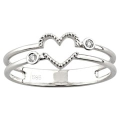 14K Weißgold Rundschliff Diamant Perlen offenes Herz Double Band Ring