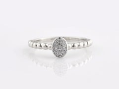 14K White Gold Round Cut Diamond Beaded With Oval Shape Pave Cluster Ring