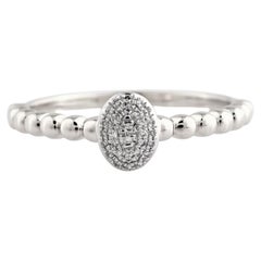 14K White Gold Round Cut Diamond Beaded With Oval Shape Pave Cluster Ring