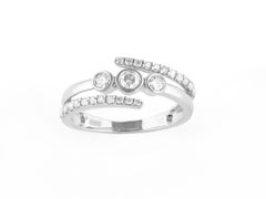 14K White Gold Round Cut Diamond Bezel Three-Stone Bypass Ring