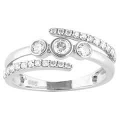 14K White Gold Round Cut Diamond Bezel Three-Stone Bypass Ring