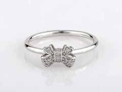 14K White Gold Round Cut Diamond Bow Motif Stackable Ring