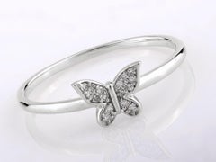 14K White Gold Round Cut Diamond Butterfly Motif Stackable Ring