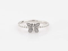 14K White Gold Round Cut Diamond Butterfly Ring With Beaded Band