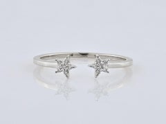 Anillo Puño Abierto Estrella Gemela Celestial Diamante Corte Redondo Oro Blanco 14K