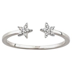 Anillo Puño Abierto Estrella Gemela Celestial Diamante Corte Redondo Oro Blanco 14K