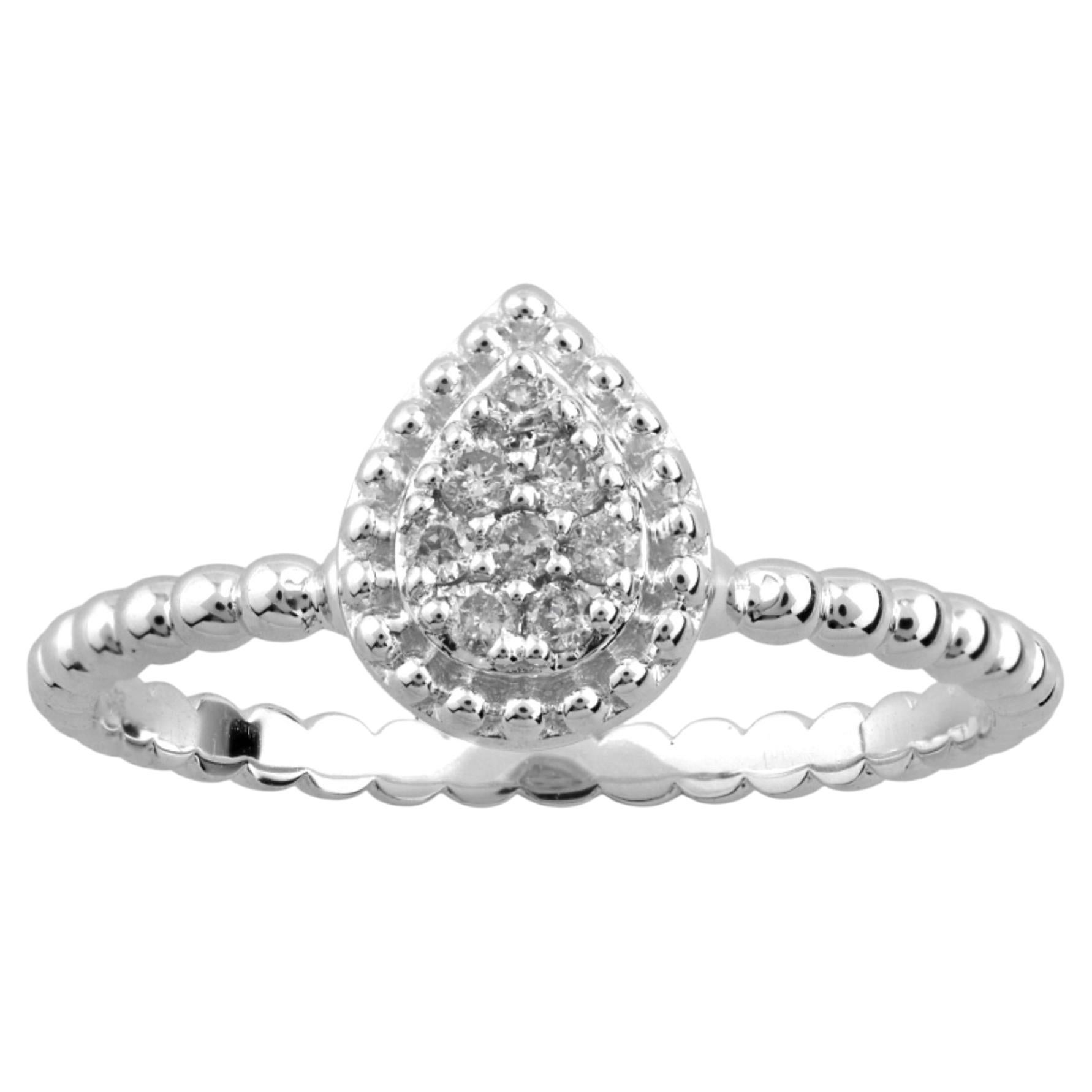 14K White Gold Round Cut Diamond Cluster Beaded Ring