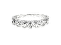 14K White Gold Round Cut Diamond Curb Link Chain Band Ring