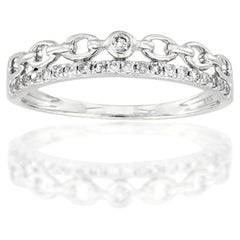 14K White Gold Round Cut Diamond Curb Link Chain Band Ring