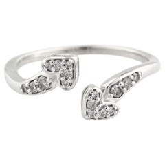14K White Gold Round Cut Diamond Double Heart Bypass Ring