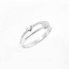14K White Gold Round Cut Diamond Double Row Heart Ring