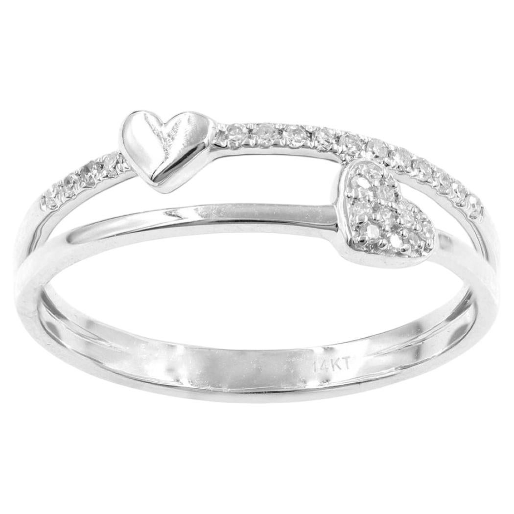 Anillo Corazón Doble Fila Diamante Corte Redondo Oro Blanco 14K en venta