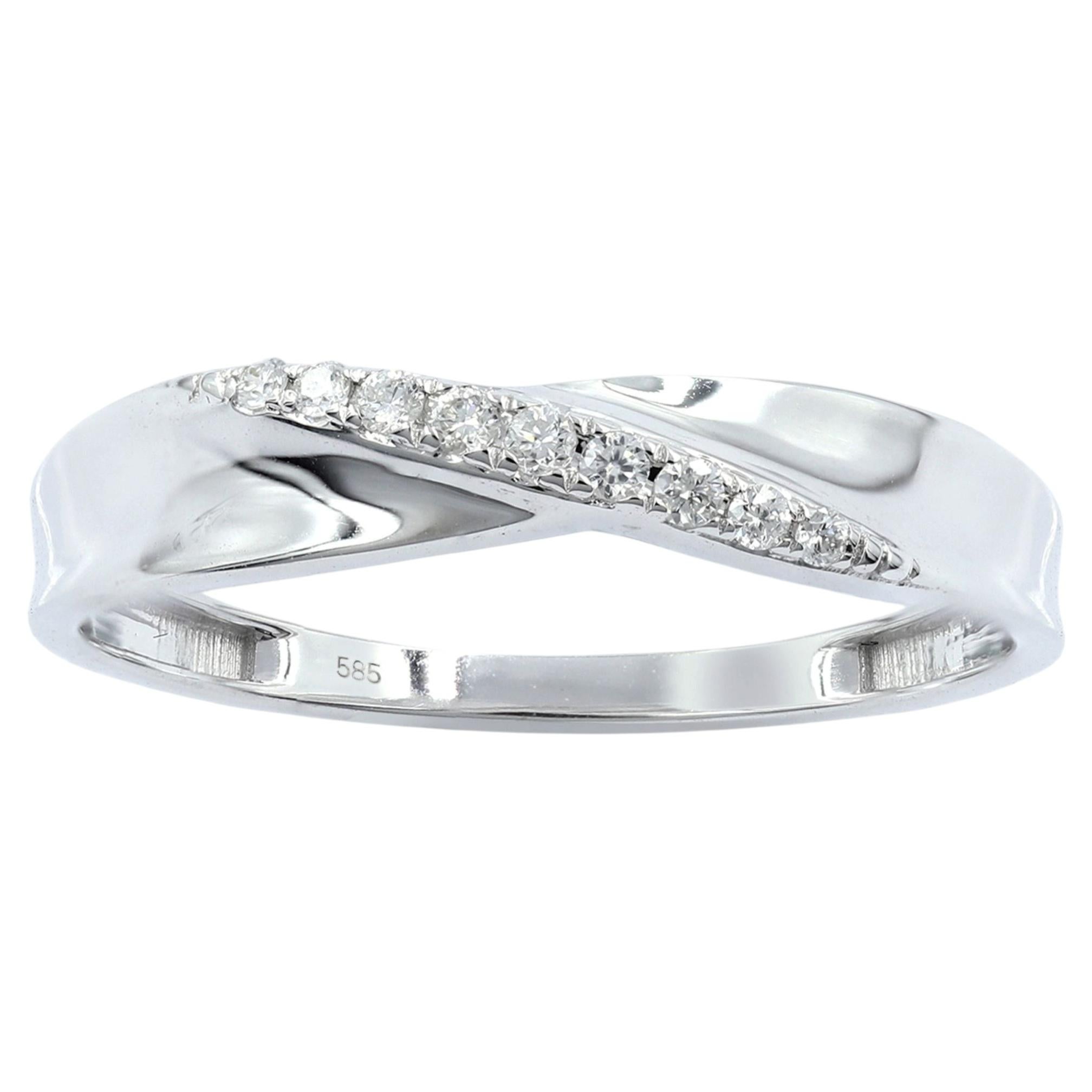 14K Weißgold Rundschliff Diamant verflochten Unendlichkeit Band Ring