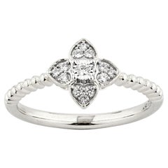 14K White Gold Round Cut Diamond Floral Cluster with Beaded Ring