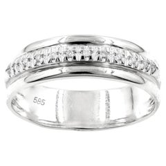 14K Weißgold Rundschliff Diamant gerillt Akzente Band Ring