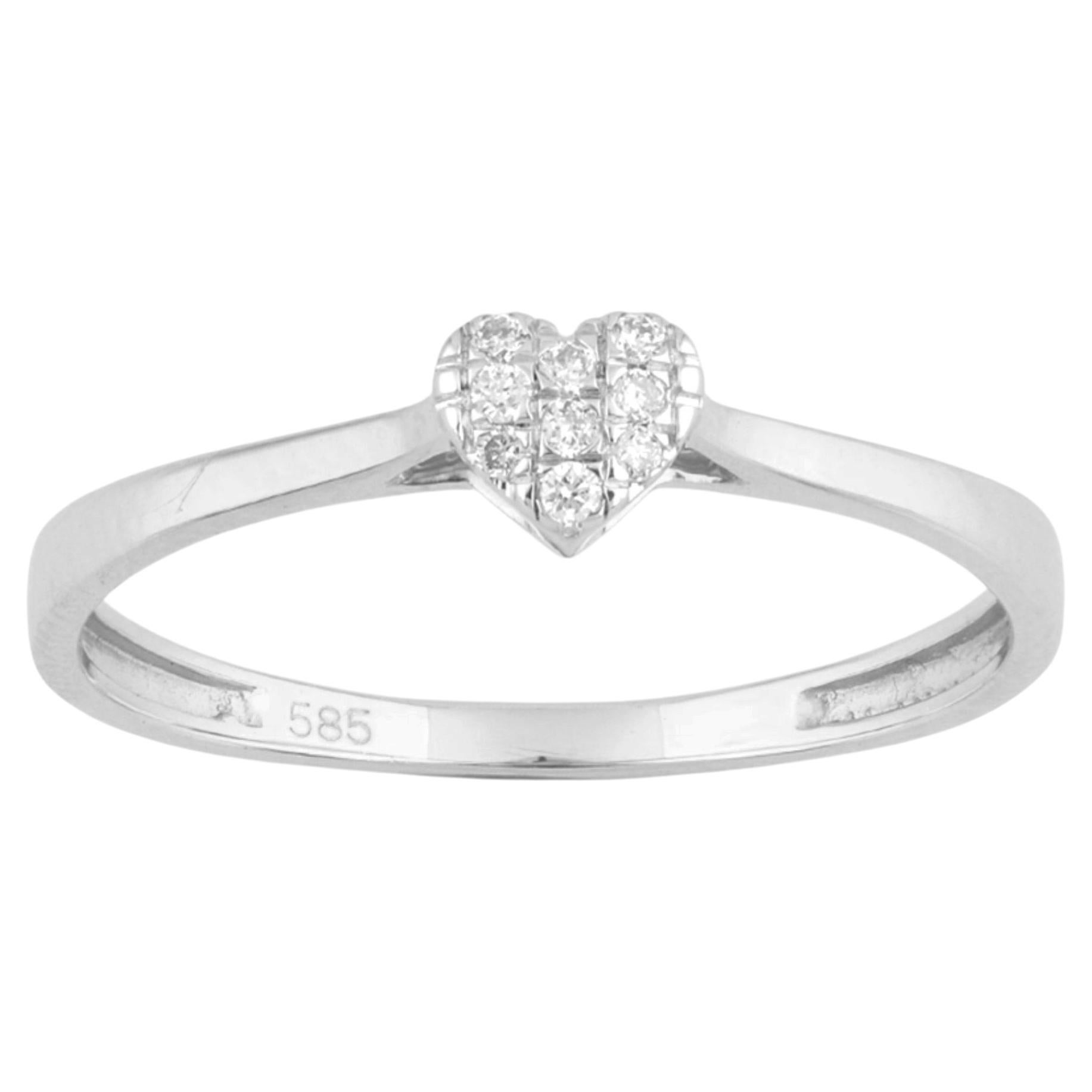 14K Weißgold Rundschliff Diamant Herz Cluster Versprechen Ring im Angebot