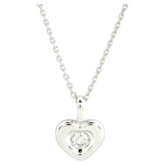 14K White Gold Round Cut Diamond Heart Solitaire Flush Pendant