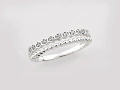 14K White Gold Round Cut Diamond Hexagon and Beaded Double Ring