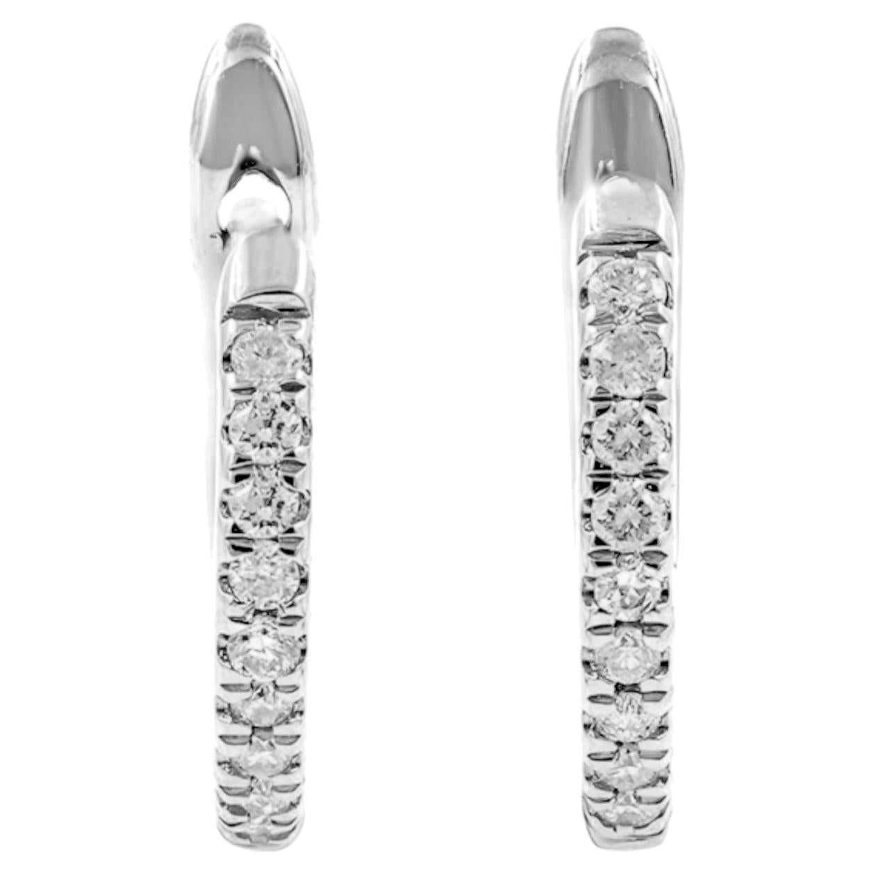 14KT White Gold Round Cut Diamond Huggie Hoop Earrings