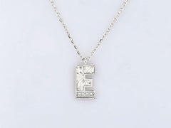14K White Gold Round Cut Diamond Initial "E" Pendant Necklace