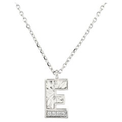14K White Gold Round Cut Diamond Initial "E" Pendant Necklace