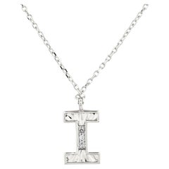 14K White Gold Round Cut Diamond Initial "I" Pendant Necklace