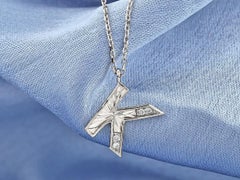 14K White Gold Round Cut Diamond Initial "K" Pendant Necklace