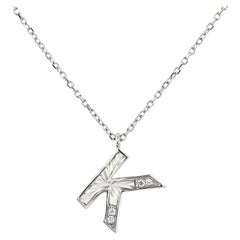 14K White Gold Round Cut Diamond Initial "K" Pendant Necklace
