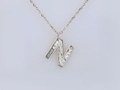 14K White Gold Round Cut Diamond Initial "N" Pendant Necklace