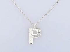 14K White Gold Round Cut Diamond Initial "P" Pendant Necklace