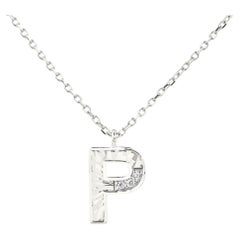 14K White Gold Round Cut Diamond Initial "P" Pendant Necklace