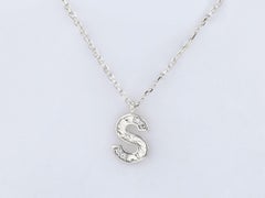 14K White Gold Round Cut Diamond Initial "S" Pendant Necklace