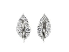 Pendientes de botón con forma de hoja de oro blanco de 14 quilates y diamantes de talla redonda