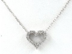 14K White Gold Round Cut Diamond Open Heart Pendant