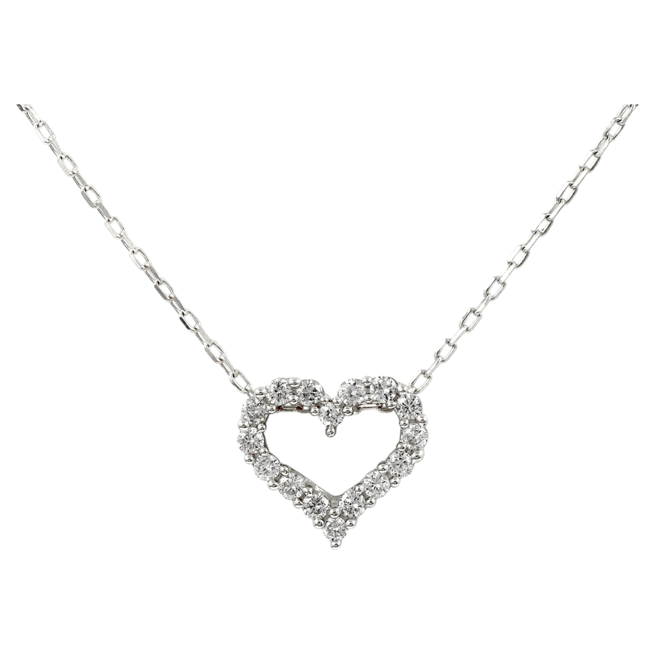 Colgante Corazón Abierto Diamante Corte Redondo Oro Blanco 14K