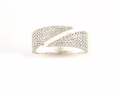14K White Gold Round Cut Diamond Pave Bypass Wrap Ring