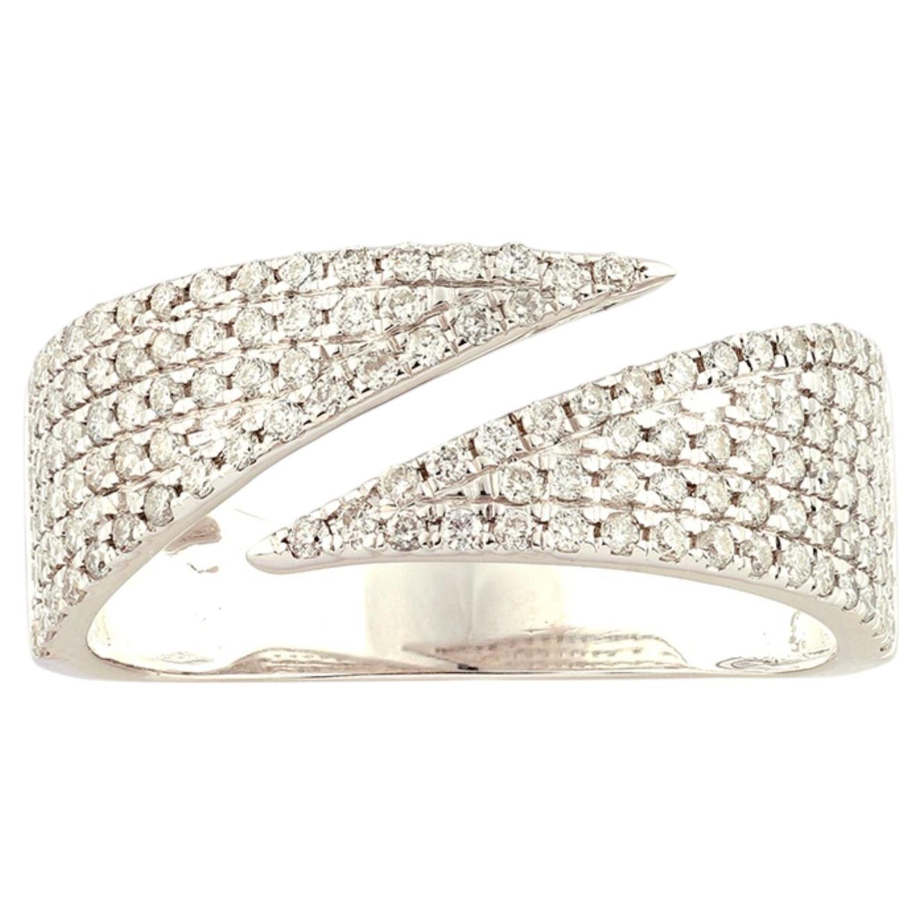 14K Weißgold Rundschliff Diamant Pave Bypass Wrap Ring im Angebot