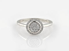 14K White Gold Round Cut Diamond Pave Disc Halo Ring