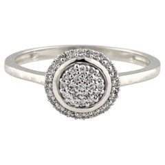14K White Gold Round Cut Diamond Pave Disc Halo Ring