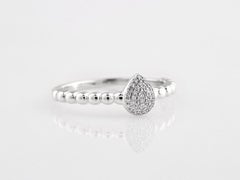 14K White Gold Round Cut Diamond Pear-Shaped Cluster Beaded Ring