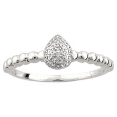 14K White Gold Round Cut Diamond Pear-Shaped Cluster Beaded Ring