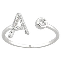 14K White Gold Round Cut Diamond Radiant Initial "A" Open Wrap Ring