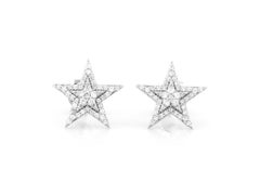 Pendientes de botón con forma de estrella de oro blanco de 14 quilates y diamantes de talla redonda