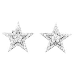 Pendientes de botón con forma de estrella de oro blanco de 14 quilates y diamantes de talla redonda