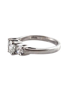 14K White Gold Round Cut Diamond Trinity Style Engagement Ring Size 6 #19025