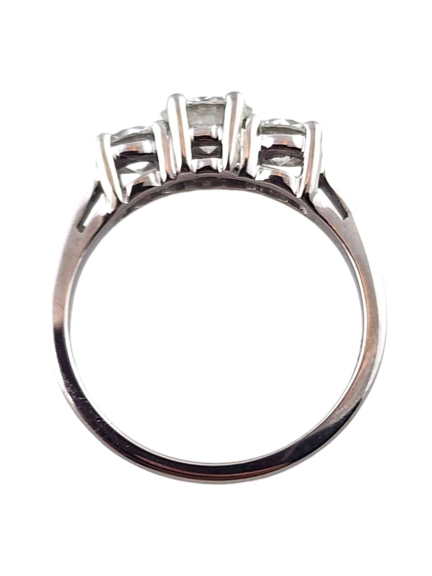 Contemporary 14K White Gold Round Cut Diamond Trinity Style Engagement Ring Size 6 #19025 For Sale