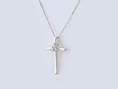 14K White Gold Round Cut Diamond Trinity Tapered Cross Pendant