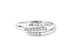 14K White Gold Round Cut Diamond Triple-Row Bypass Ring