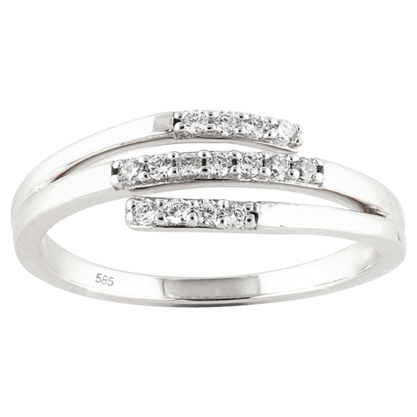14K Weißgold Rundschliff Diamant Dreireihiger Bypass Ring
