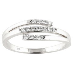 14K White Gold Round Cut Diamond Triple-Row Bypass Ring
